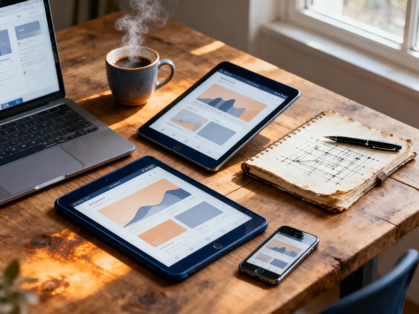 Laptop, Tablet und Smartphone zeigen dieselbe responsive Webanwendung